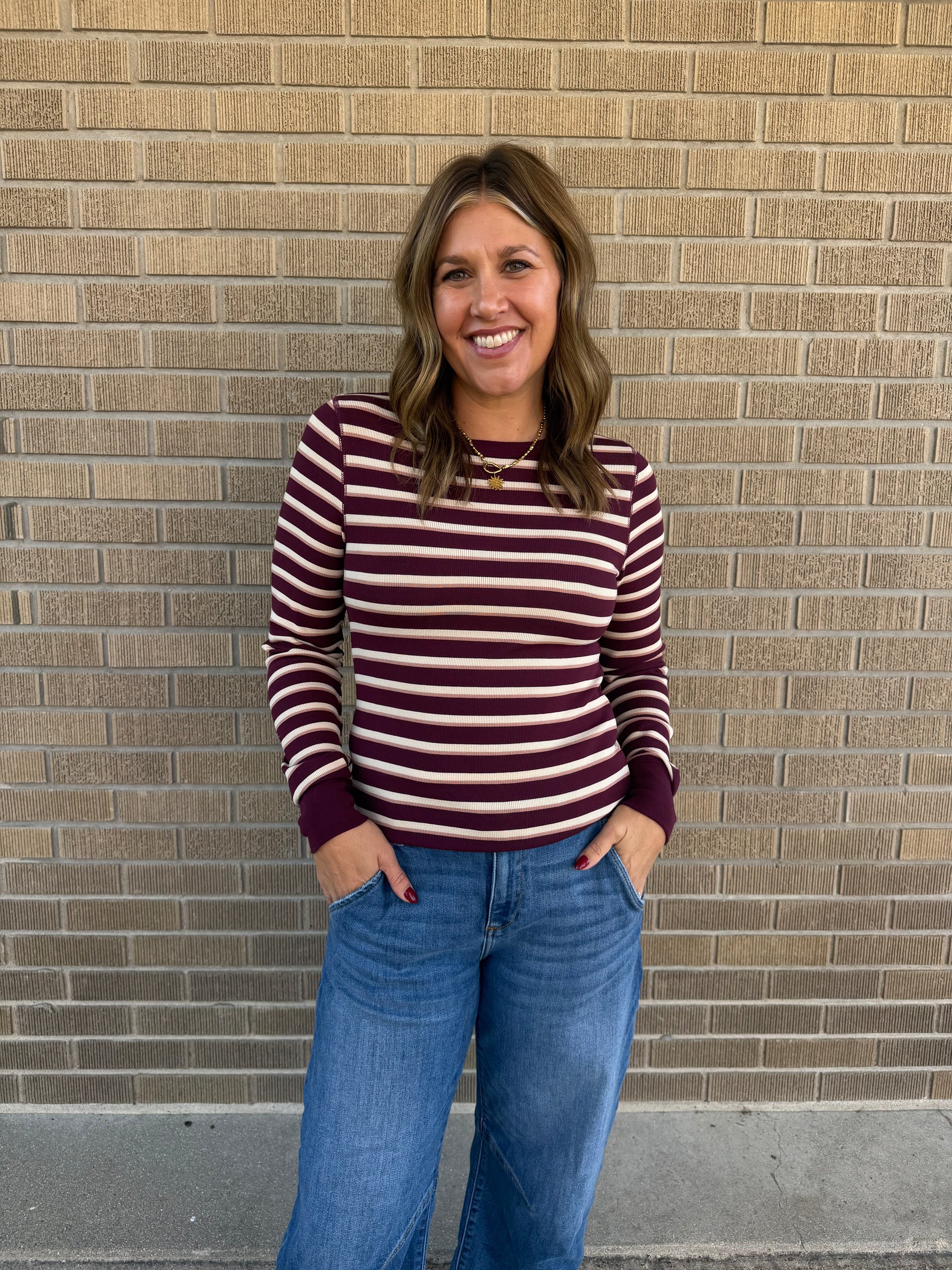 Stacy Long Sleeve - Maroon Stripe