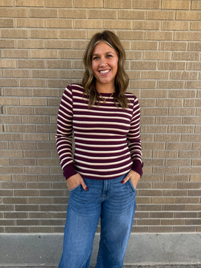 Stacy Long Sleeve - Maroon Stripe
