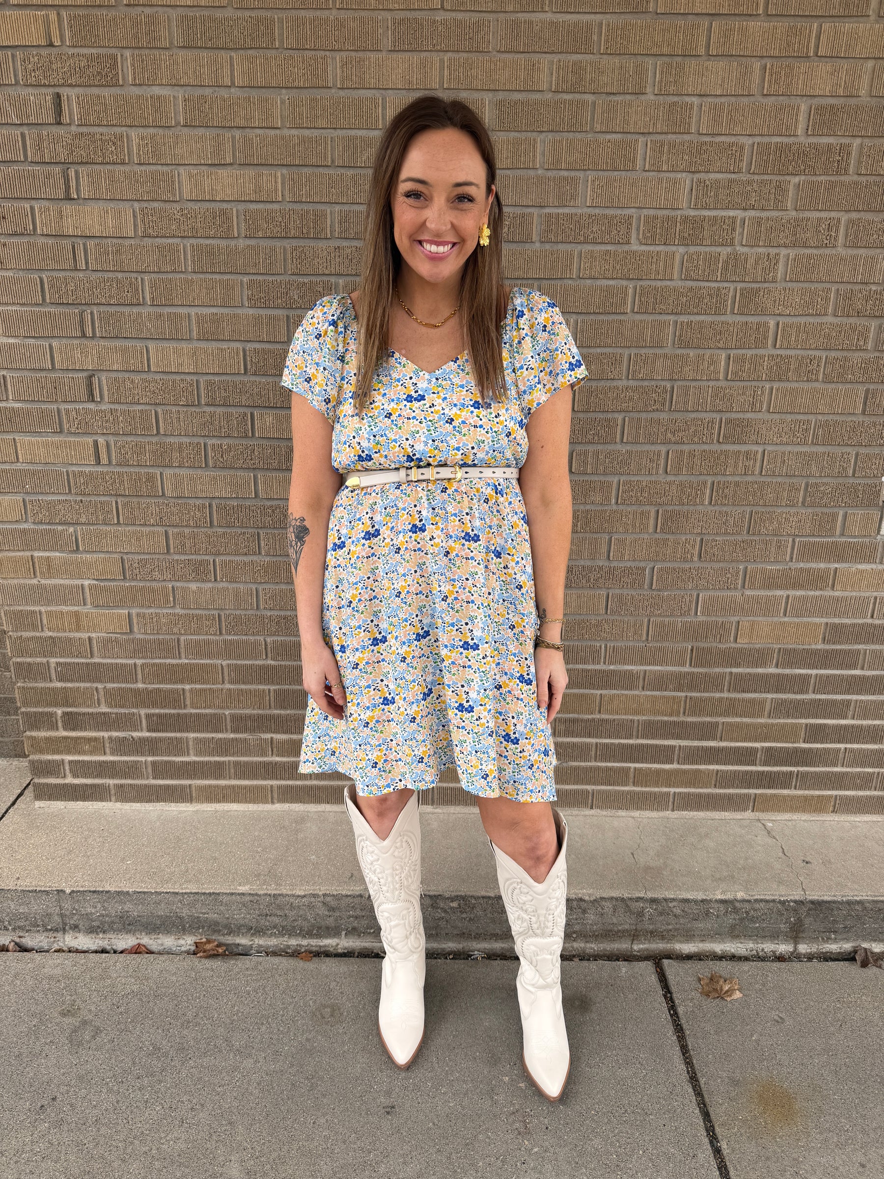 Blue and Yellow Floral Dress