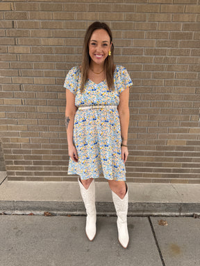 Blue and Yellow Floral Dress