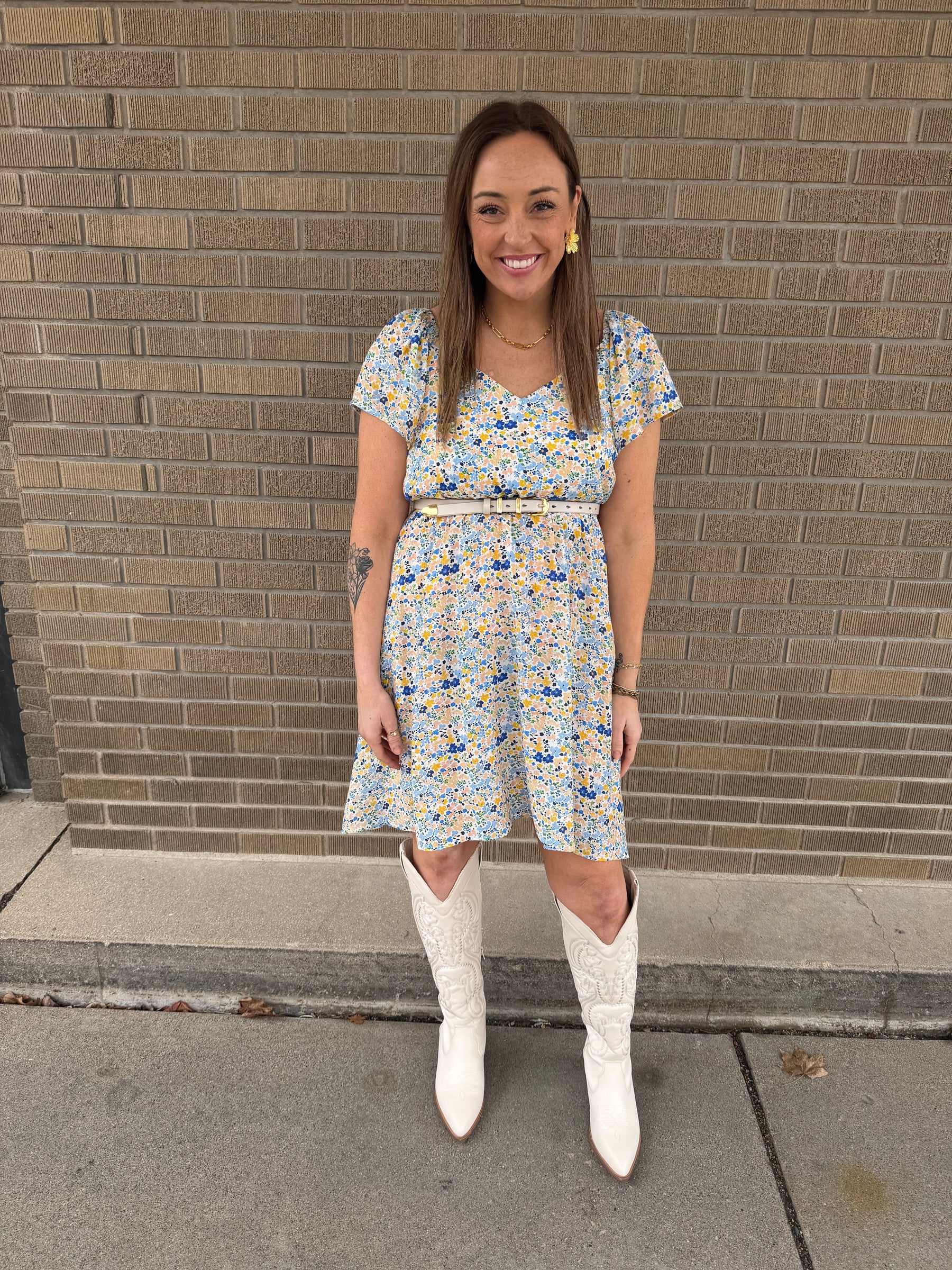 Blue and Yellow Floral Dress