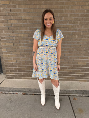 Blue and Yellow Floral Dress