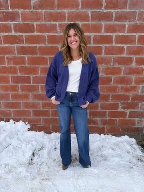 Waffle Knit Cardigan - Indigo