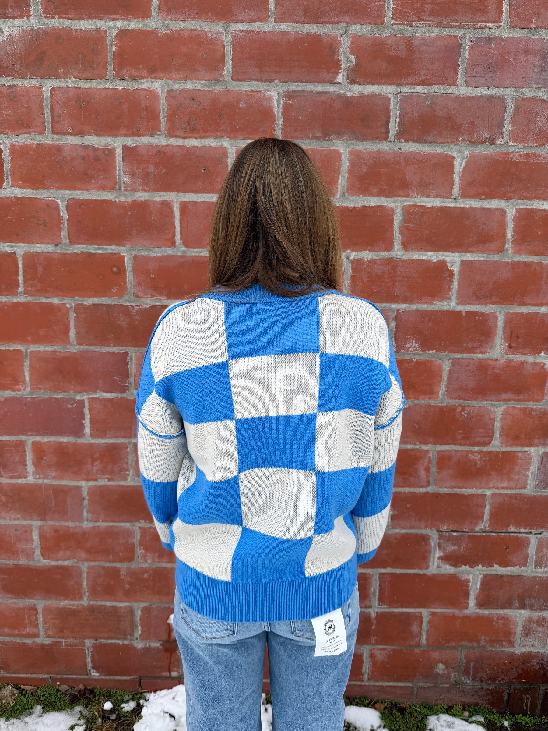 Bold In Blue Checkered Sweater