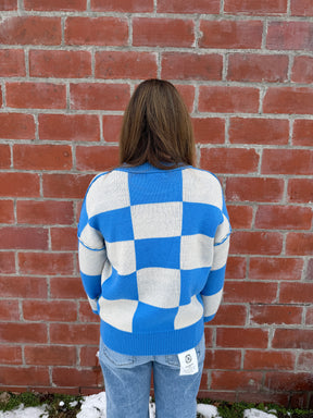 Bold In Blue Checkered Sweater