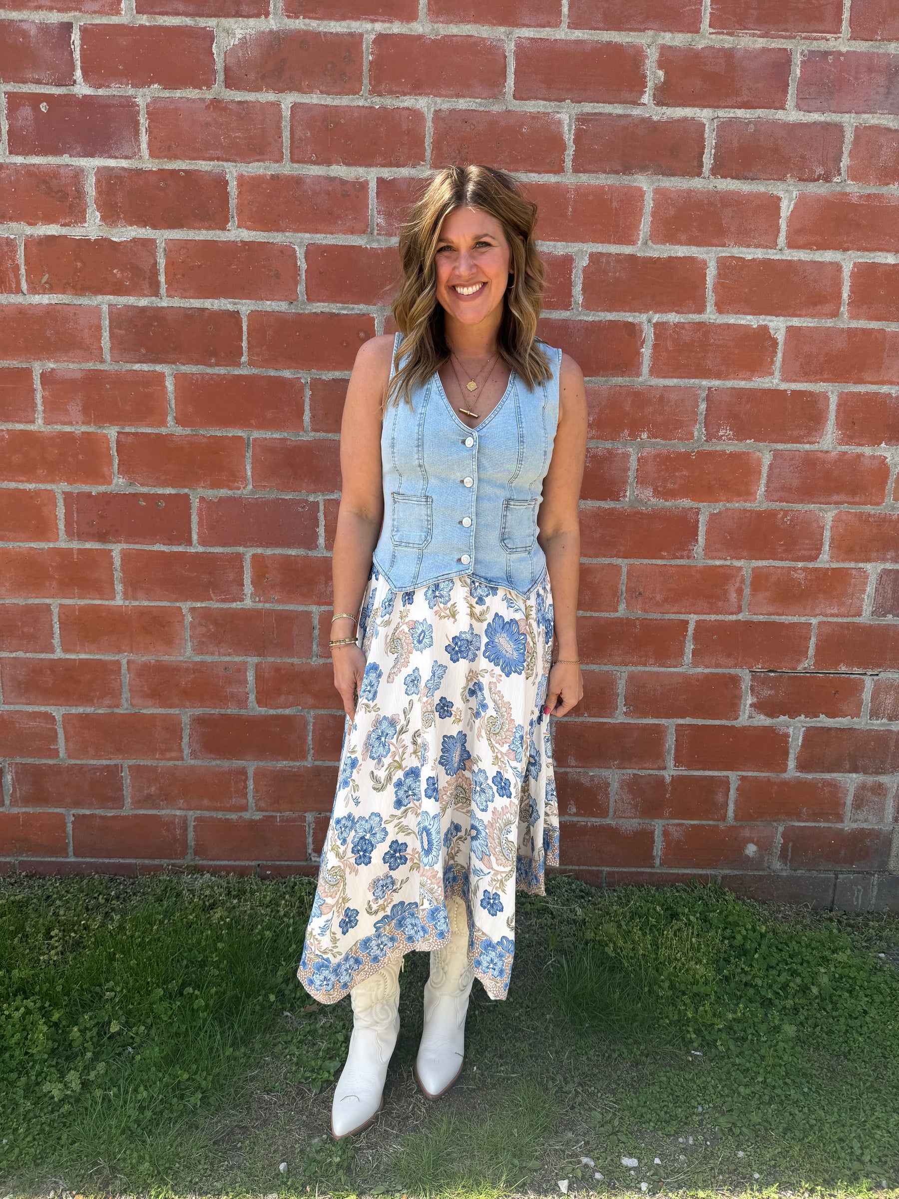 Boho Babe Blue Floral Midi Skirt