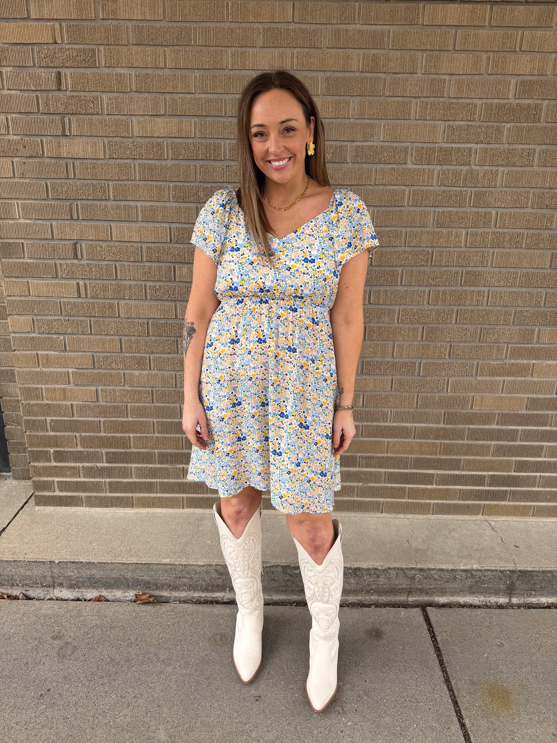 Blue and Yellow Floral Dress