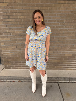 Blue and Yellow Floral Dress