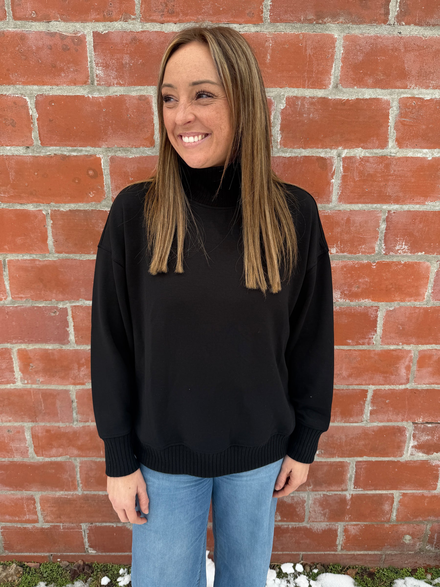 Mock Modal Pullover - Black