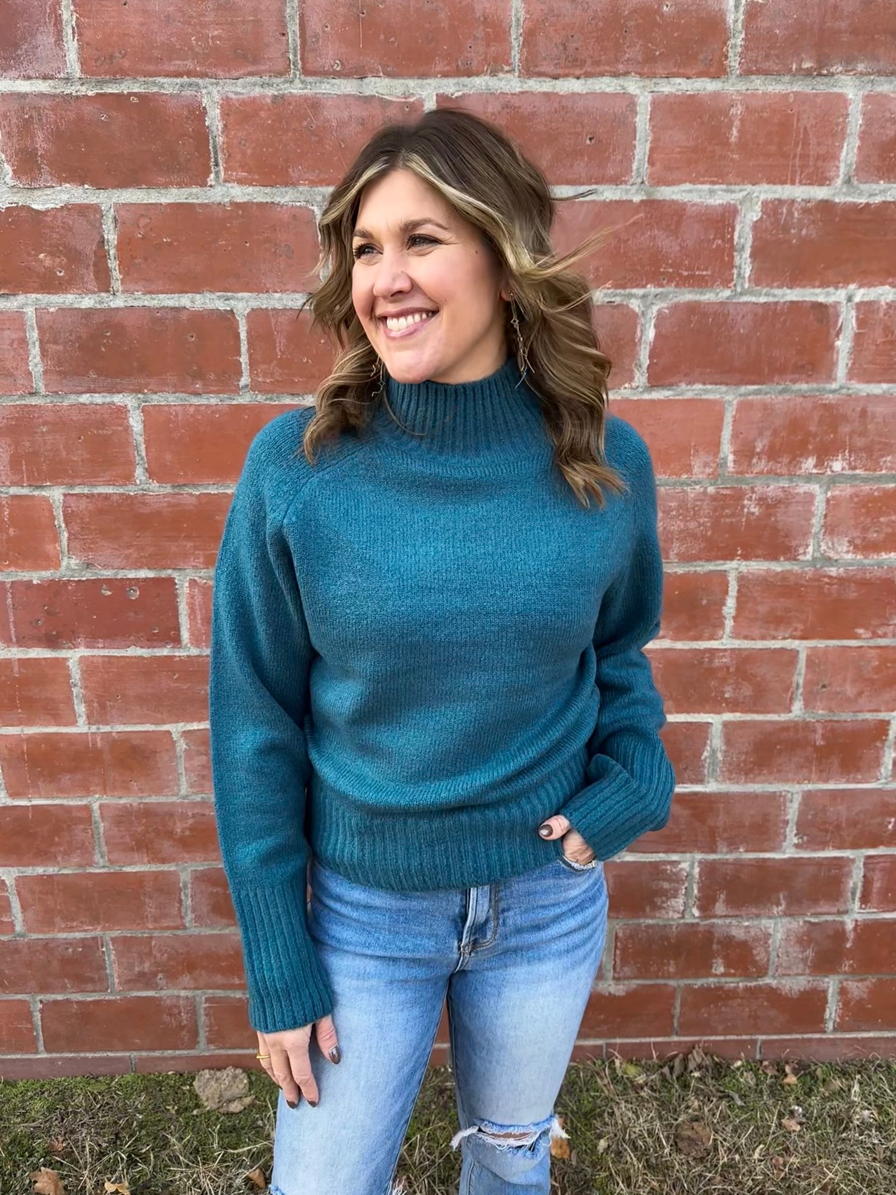 Teal Mock Neck Sweater