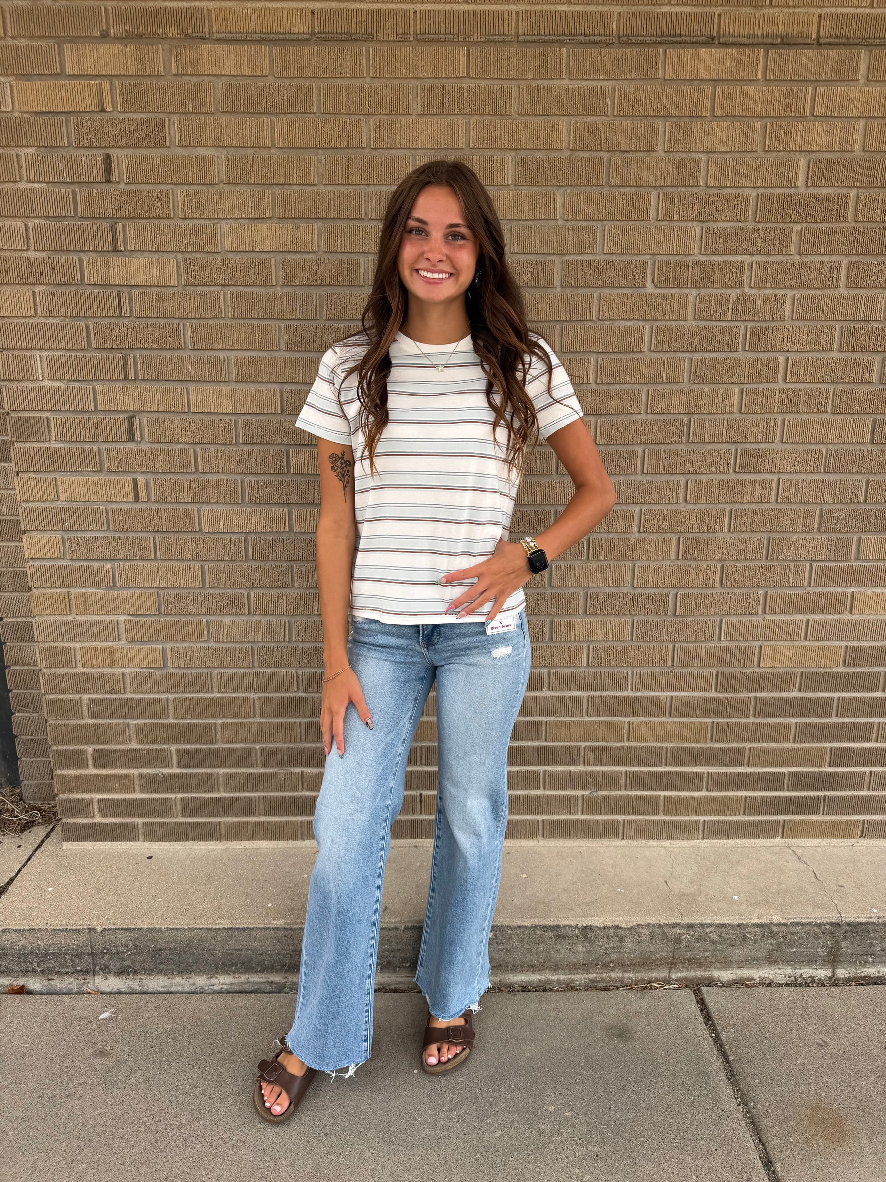 Asher Tee - Cream Blue Stripe
