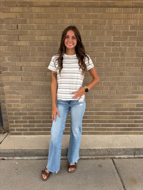 Asher Tee - Cream Blue Stripe