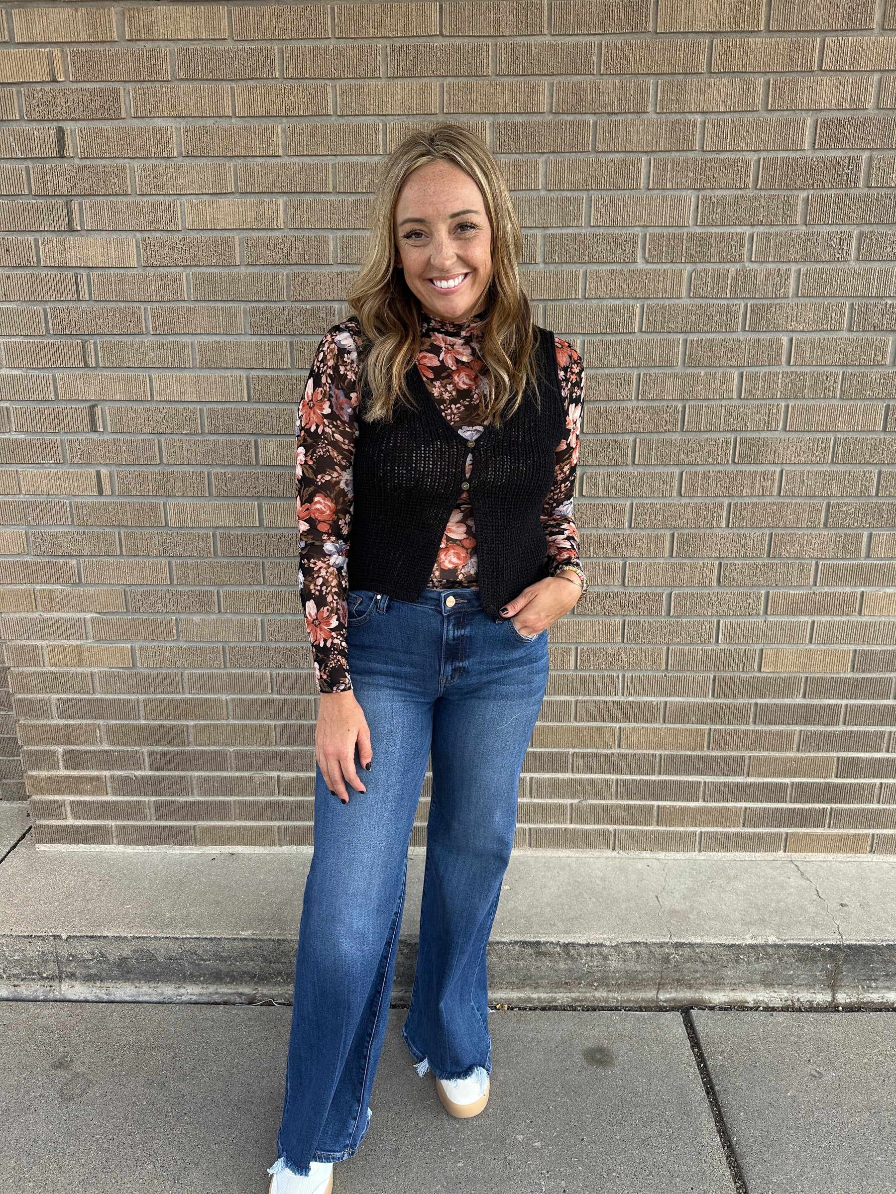 Floral Mesh Top - Black