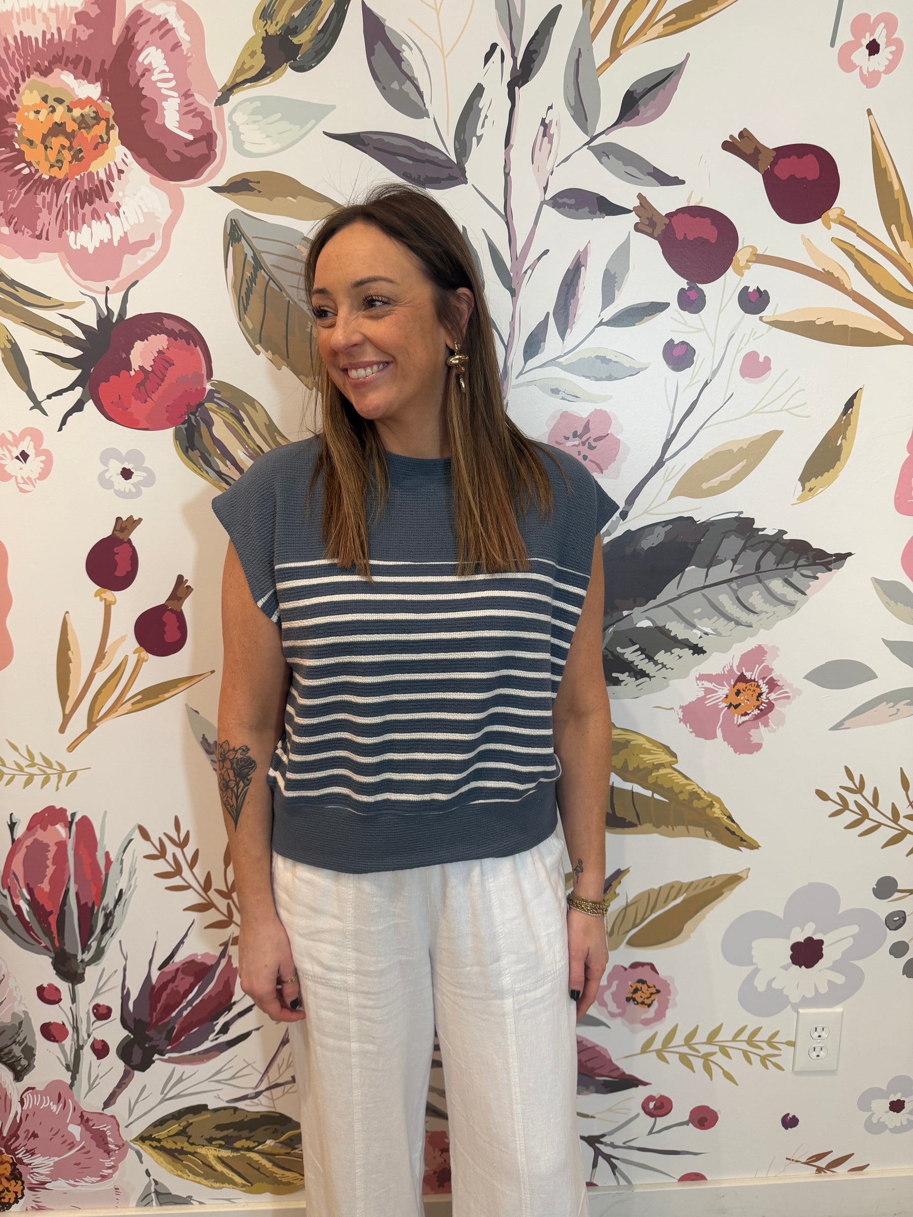 Cloudy Knit Blue Stripe Top