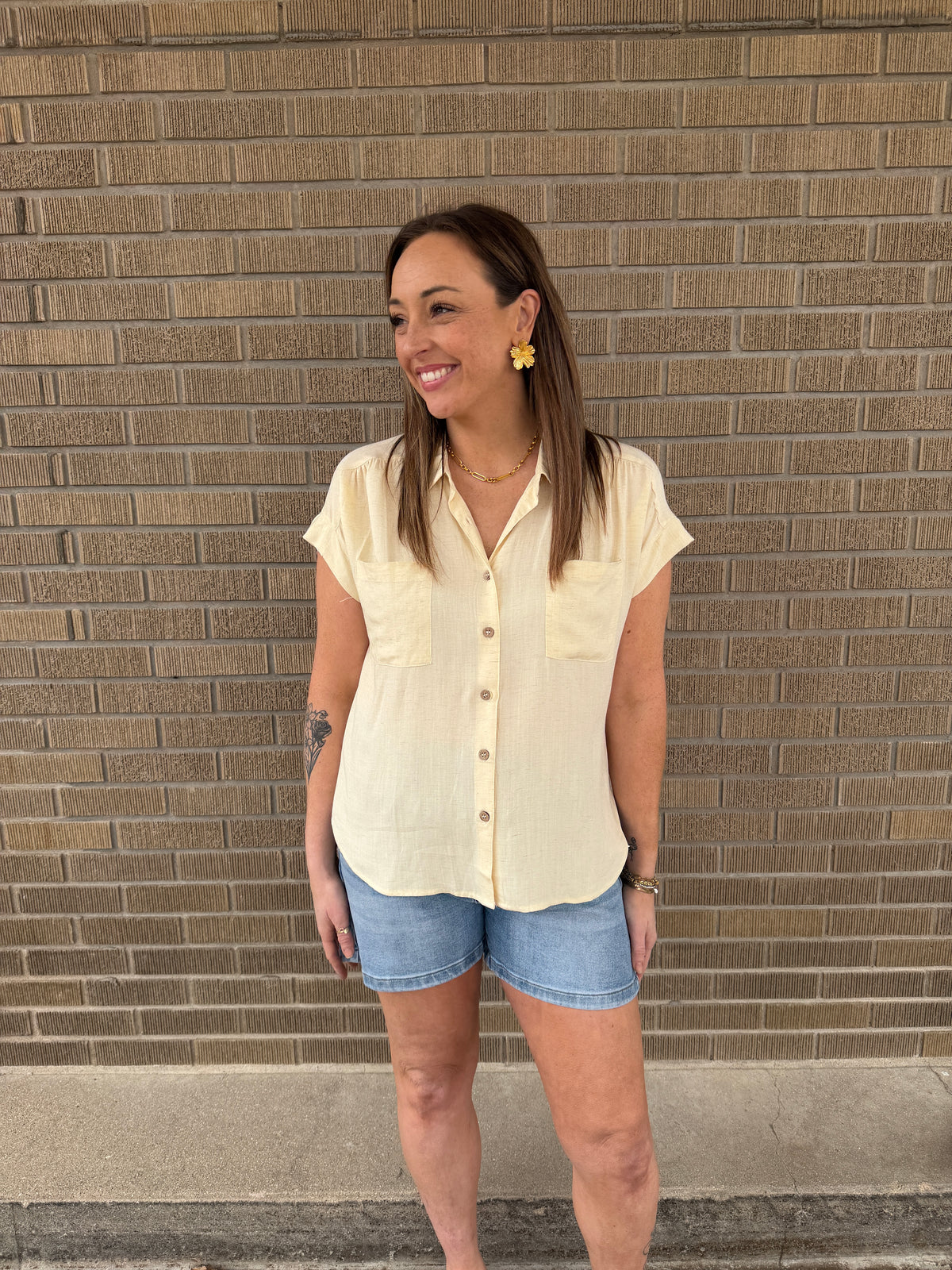 Butter Yellow Button Up