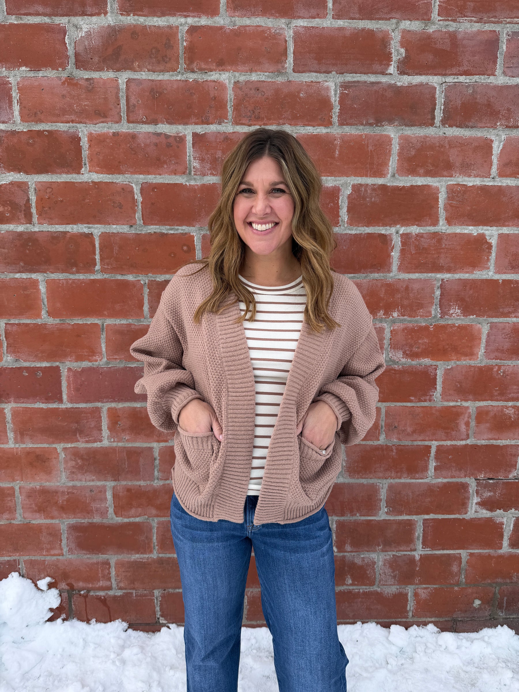 Waffle Knit Cardigan - Taupe