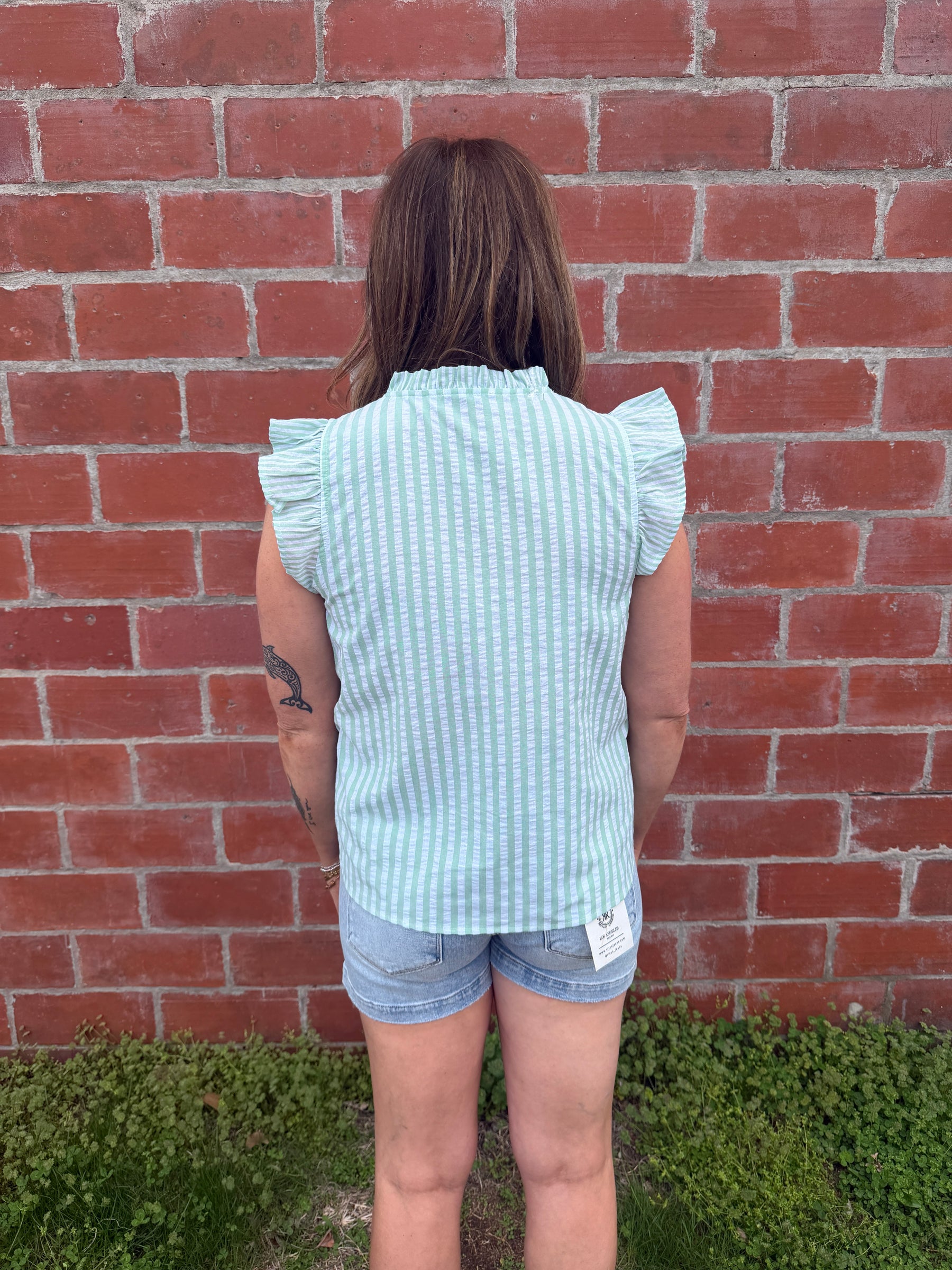 Seersucker Sage Top