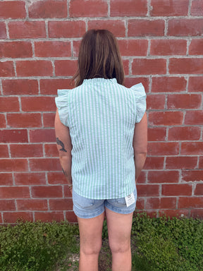 Seersucker Sage Top