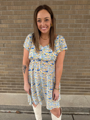 Blue and Yellow Floral Dress