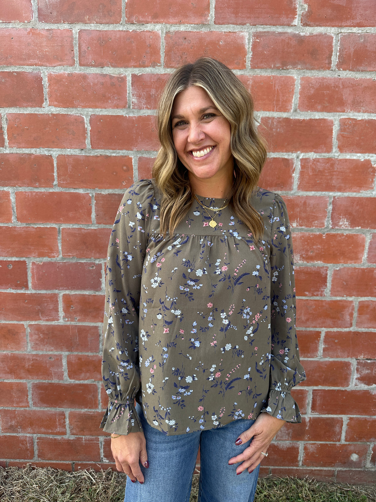 Olive Floral Blouse