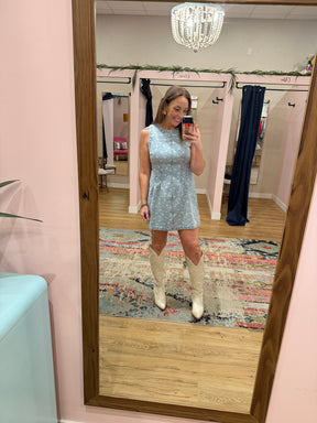 Sleeveless Floral Print Denim Dress