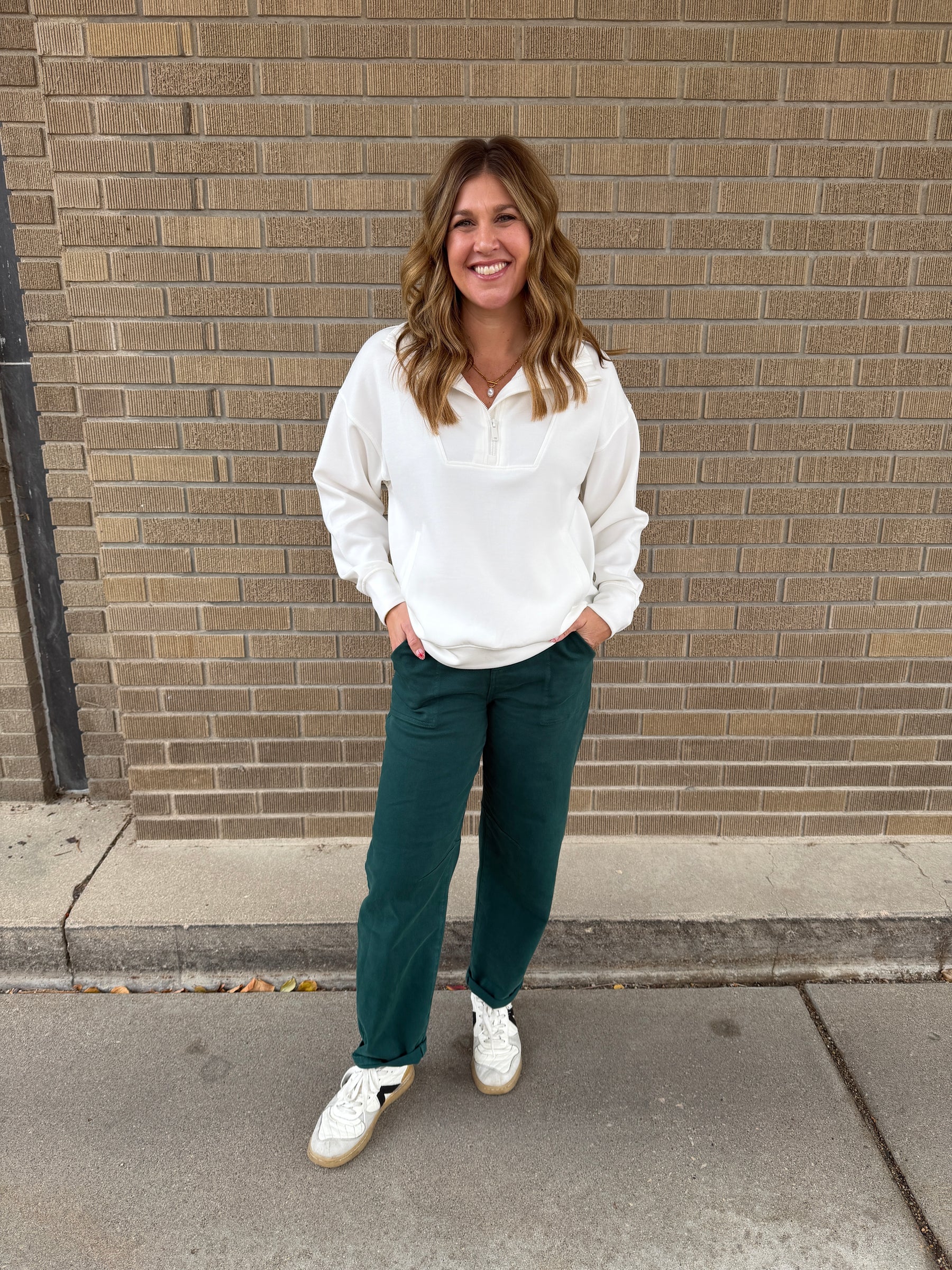 Modal Zip Up Pullover - Cream