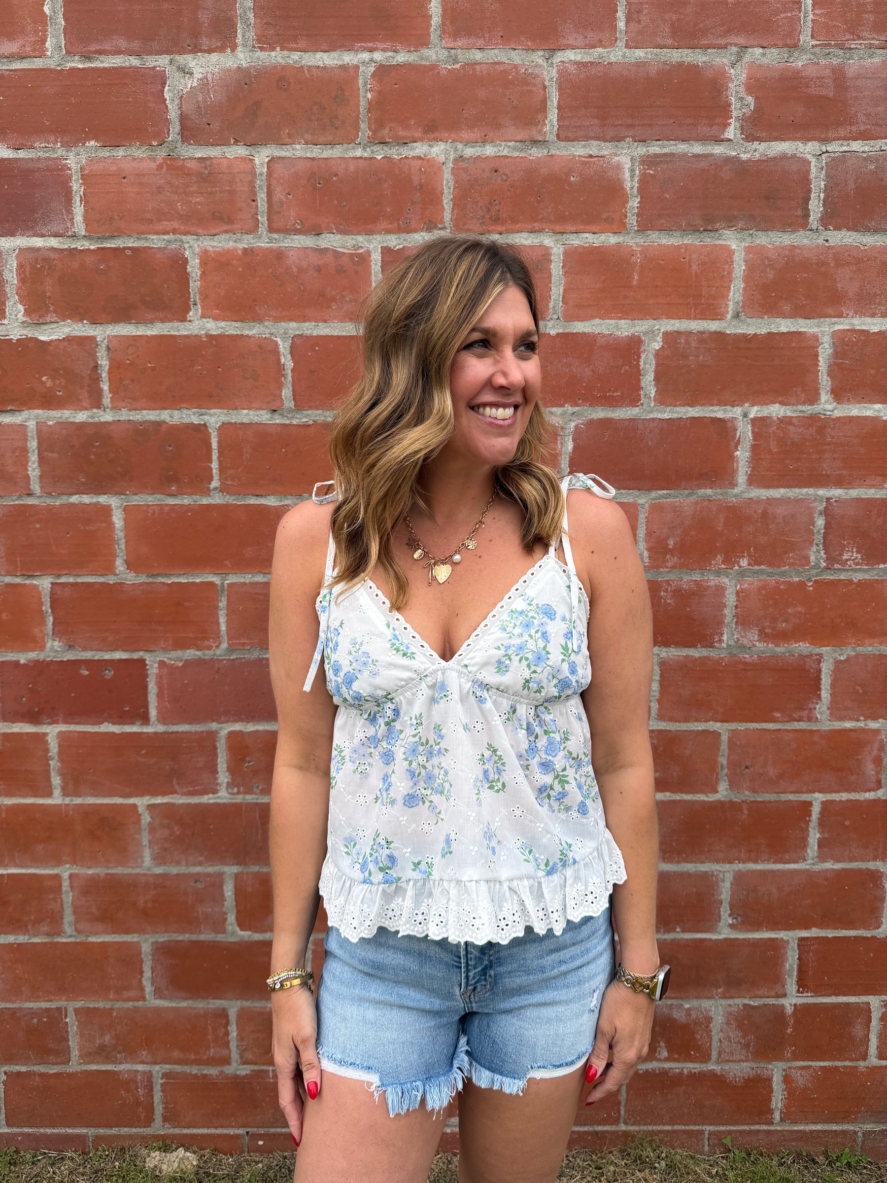 White & Blue Floral Tank