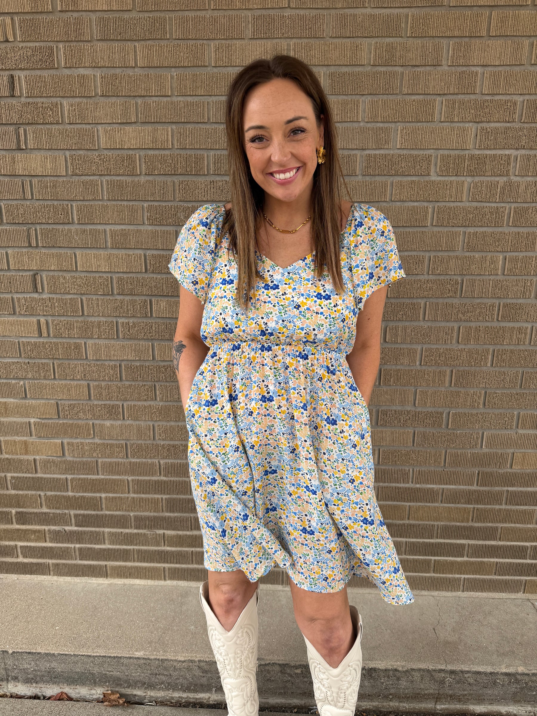 Blue and Yellow Floral Dress