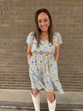 Blue and Yellow Floral Dress
