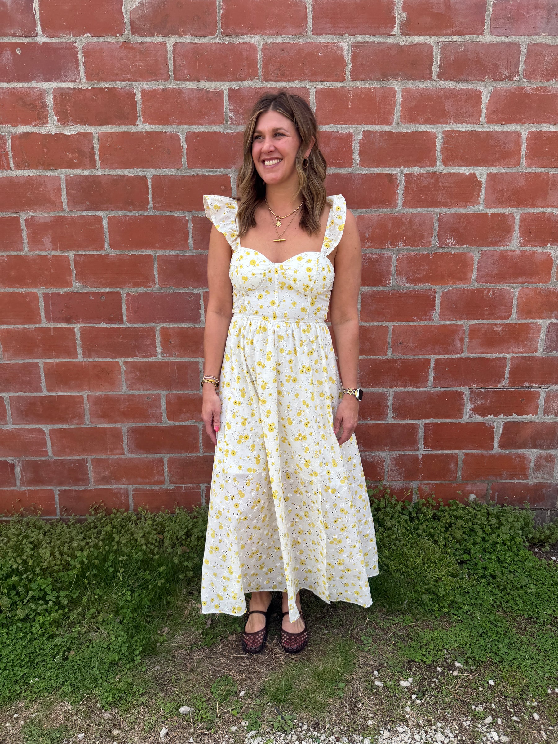 Yellow Floral Midi Dress