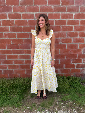 Yellow Floral Midi Dress