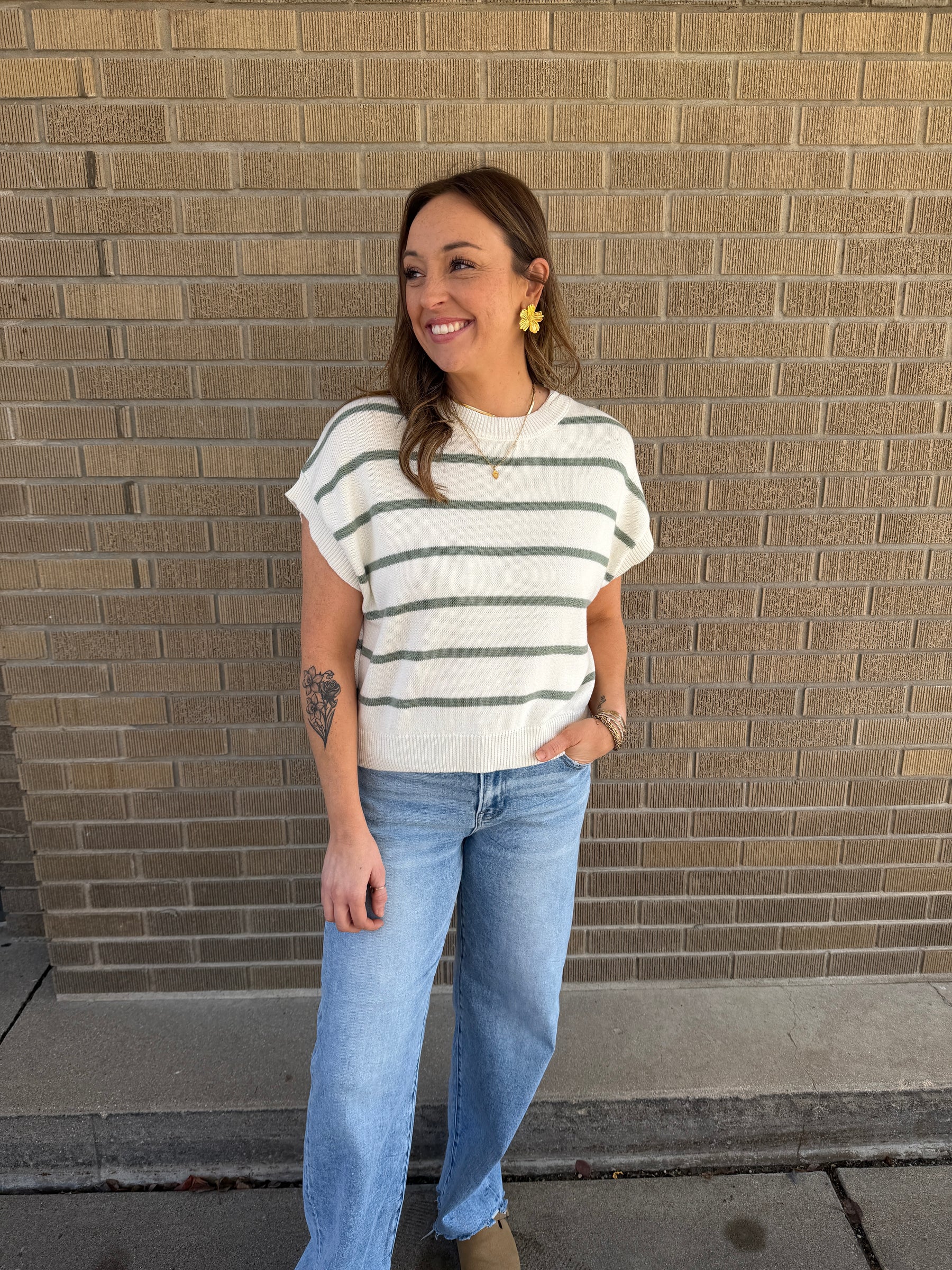 Sage Green Stripe Sweater Top