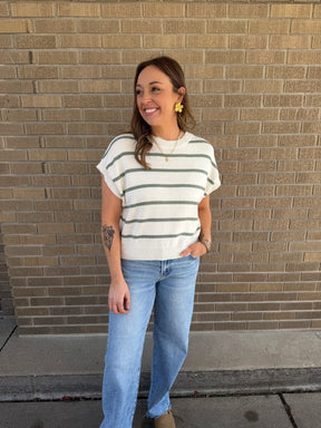 Sage Green Stripe Sweater Top