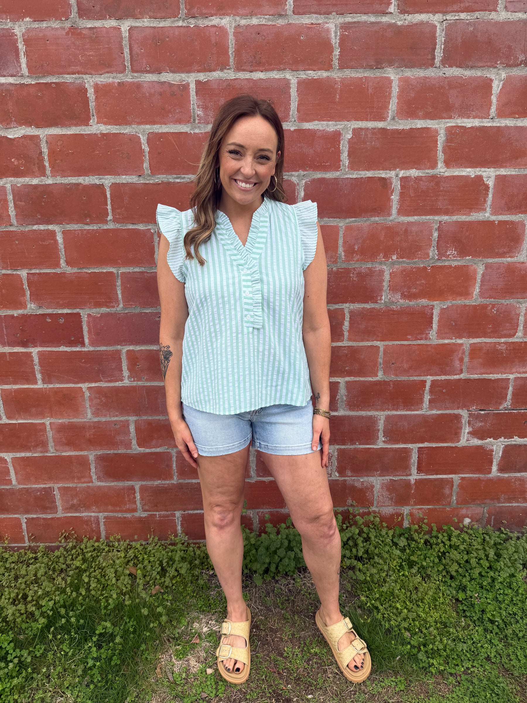 Seersucker Sage Top