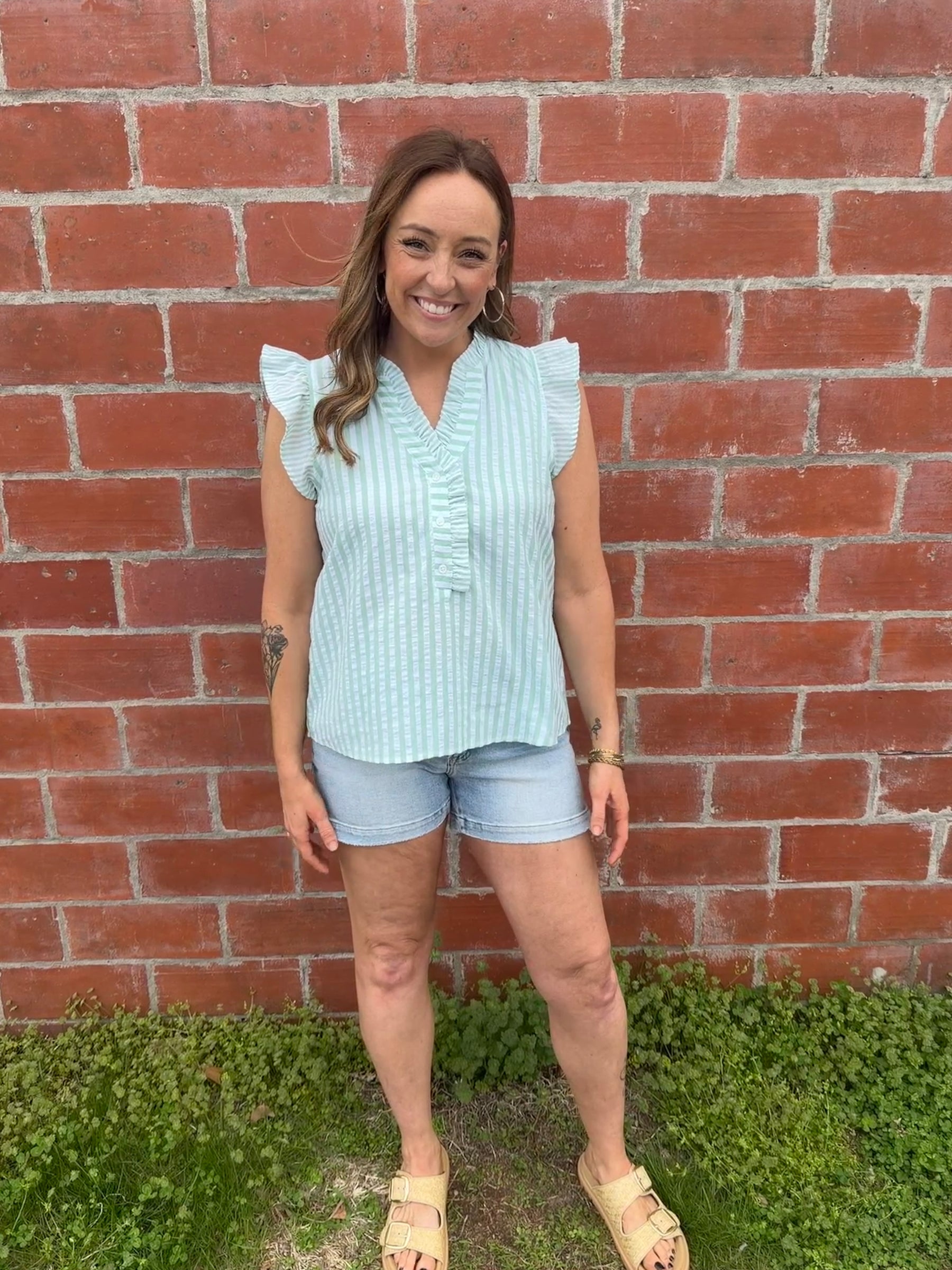 Seersucker Sage Top