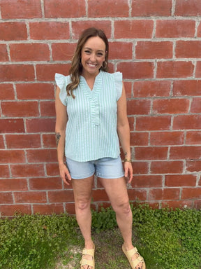 Seersucker Sage Top