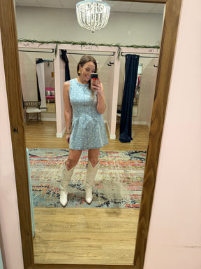 Sleeveless Floral Print Denim Dress