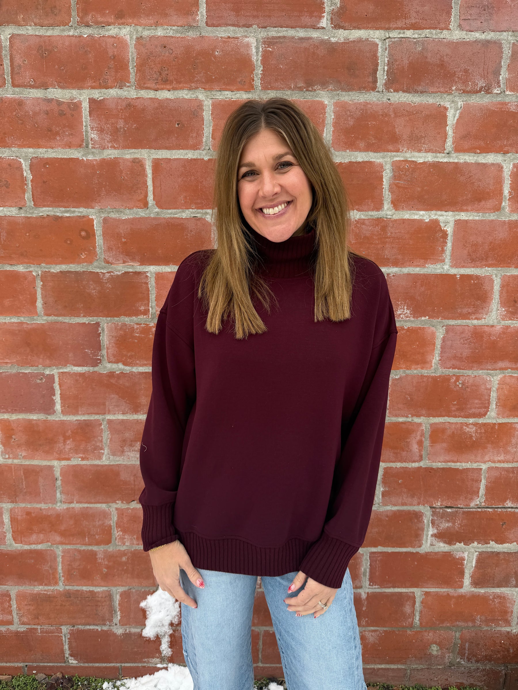 Mock Modal Pullover - Dark Cherry