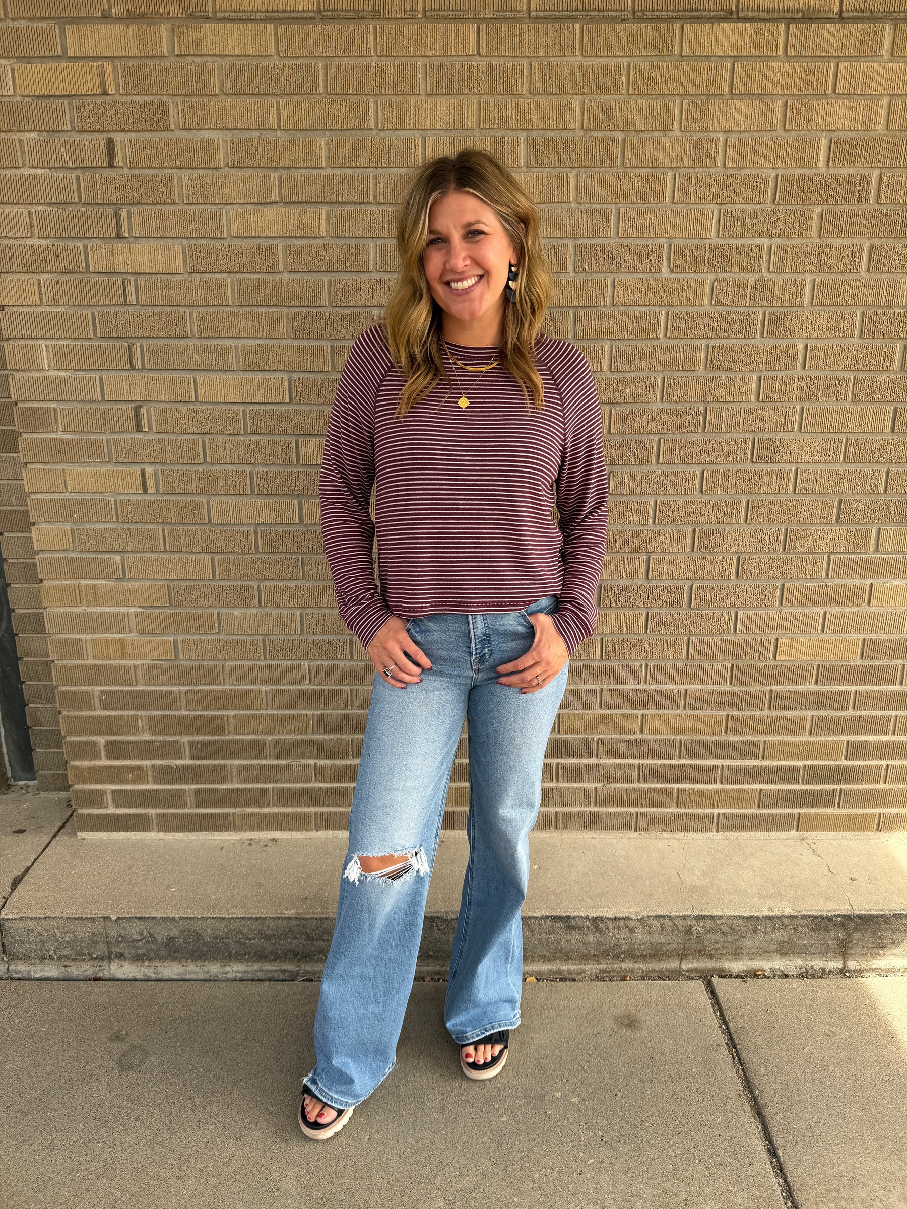Dark Cherry Stripe Top