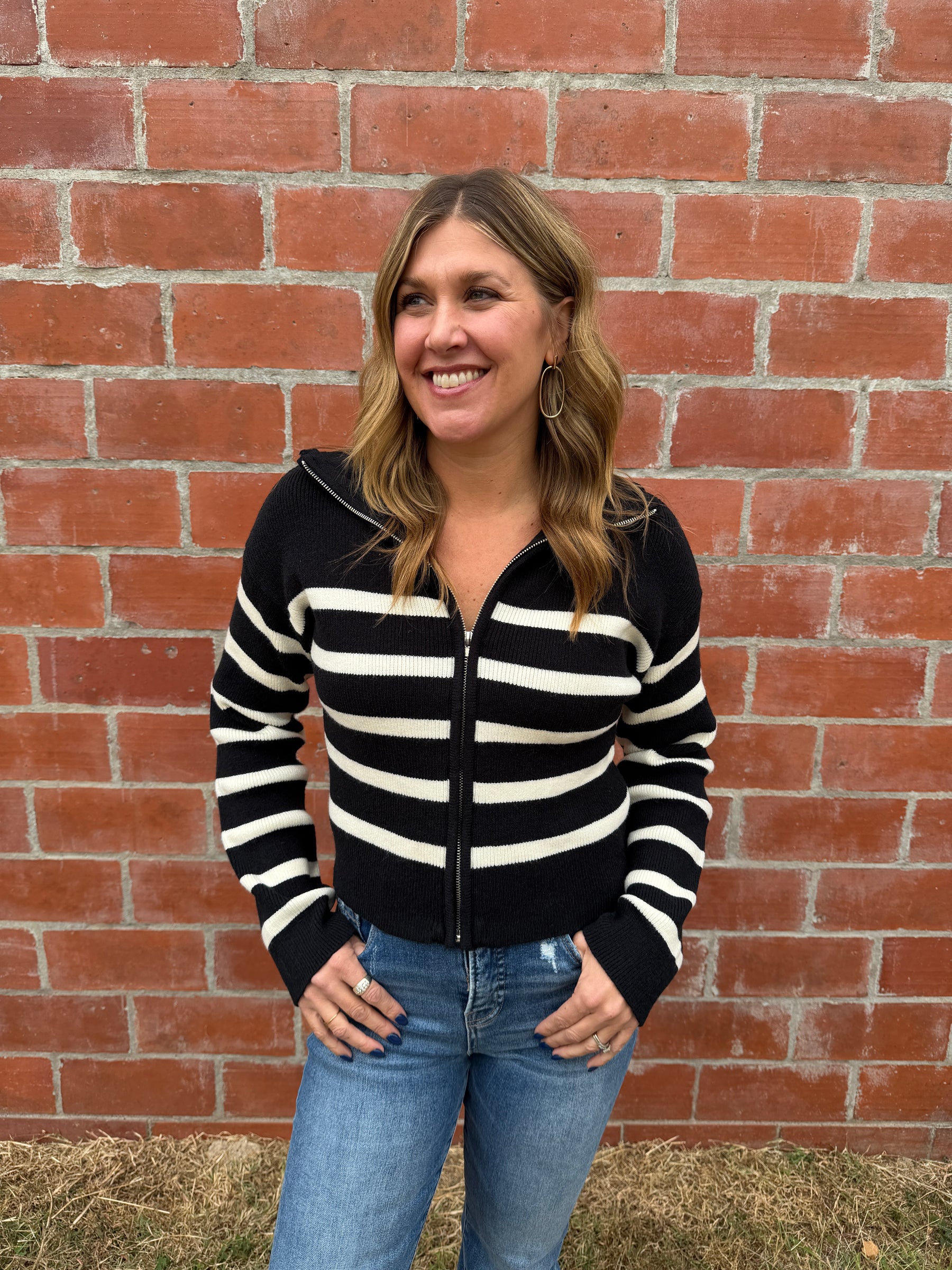 Stripe Zip Up Sweater