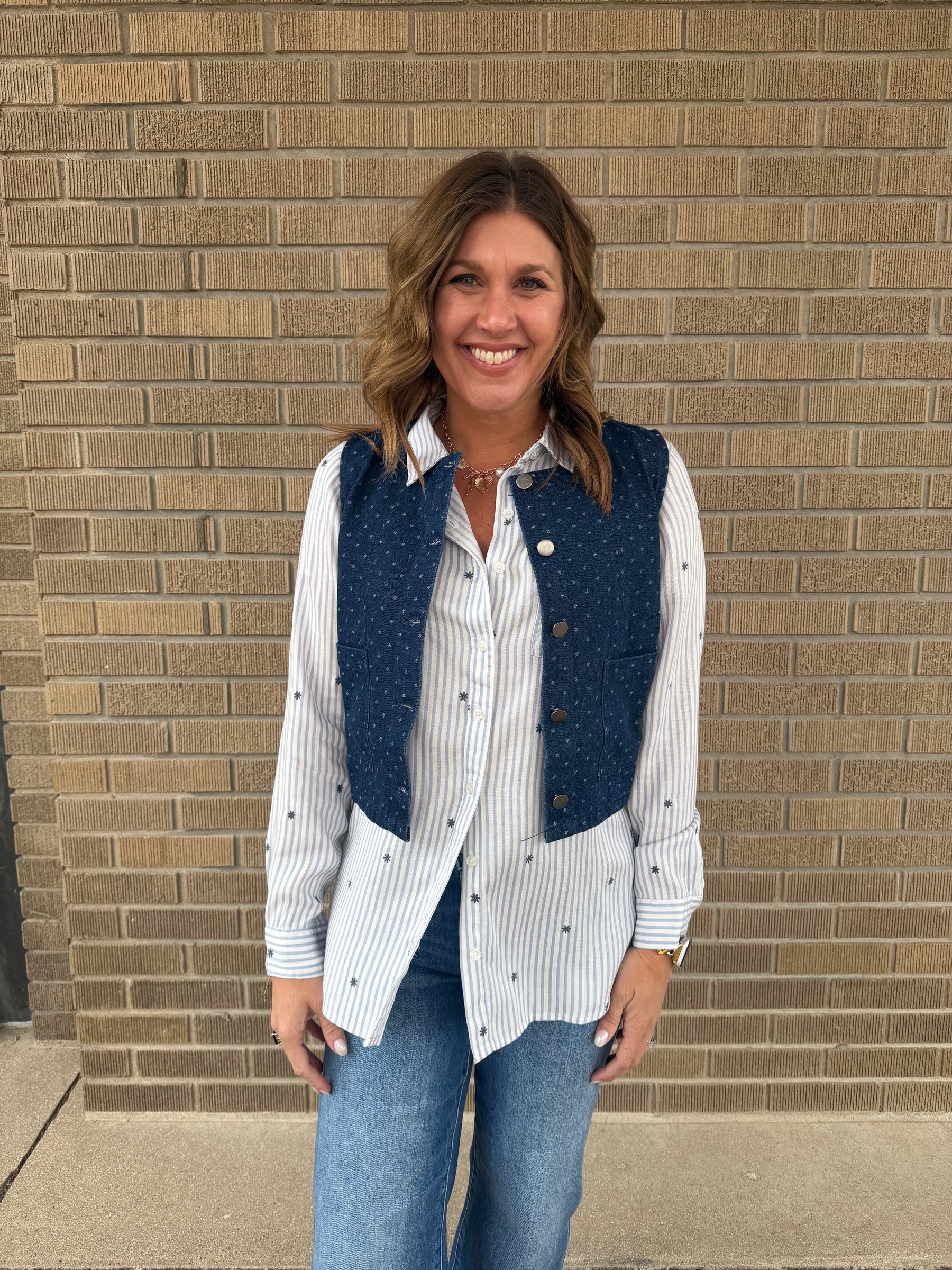 Polka Dot Denim Vest