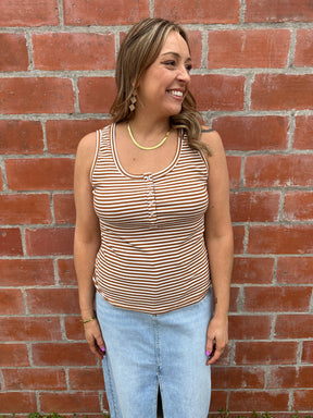 Camel and White Stripe Tank