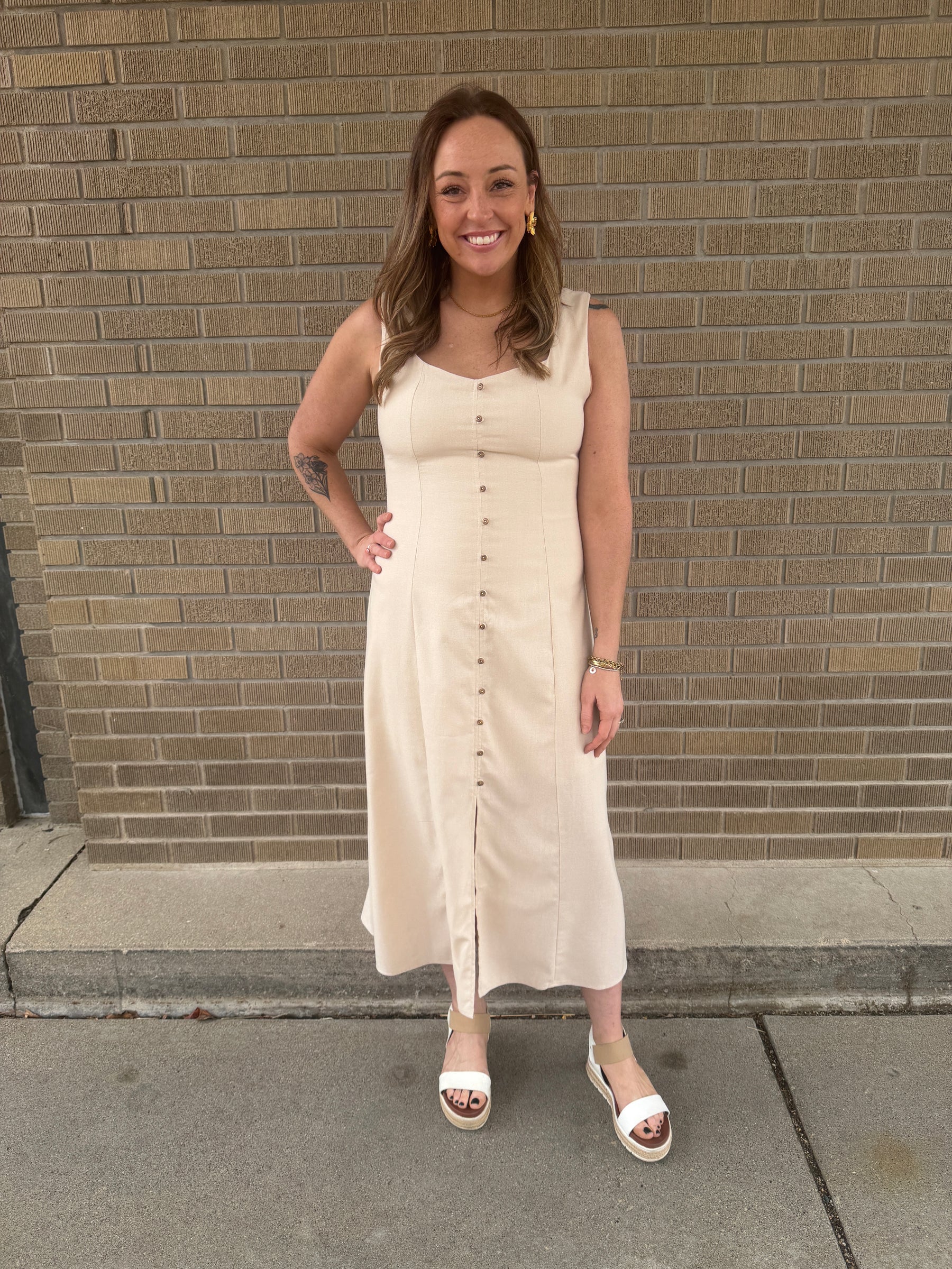 Khaki Button Up Dress