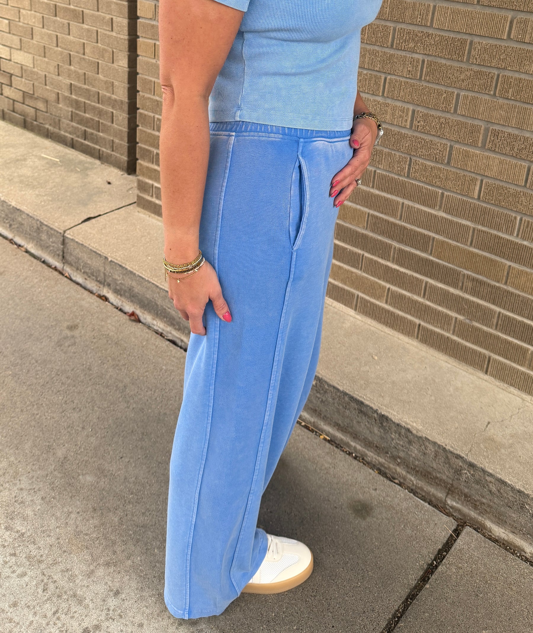 On The Go Wide Leg Pants - Blue