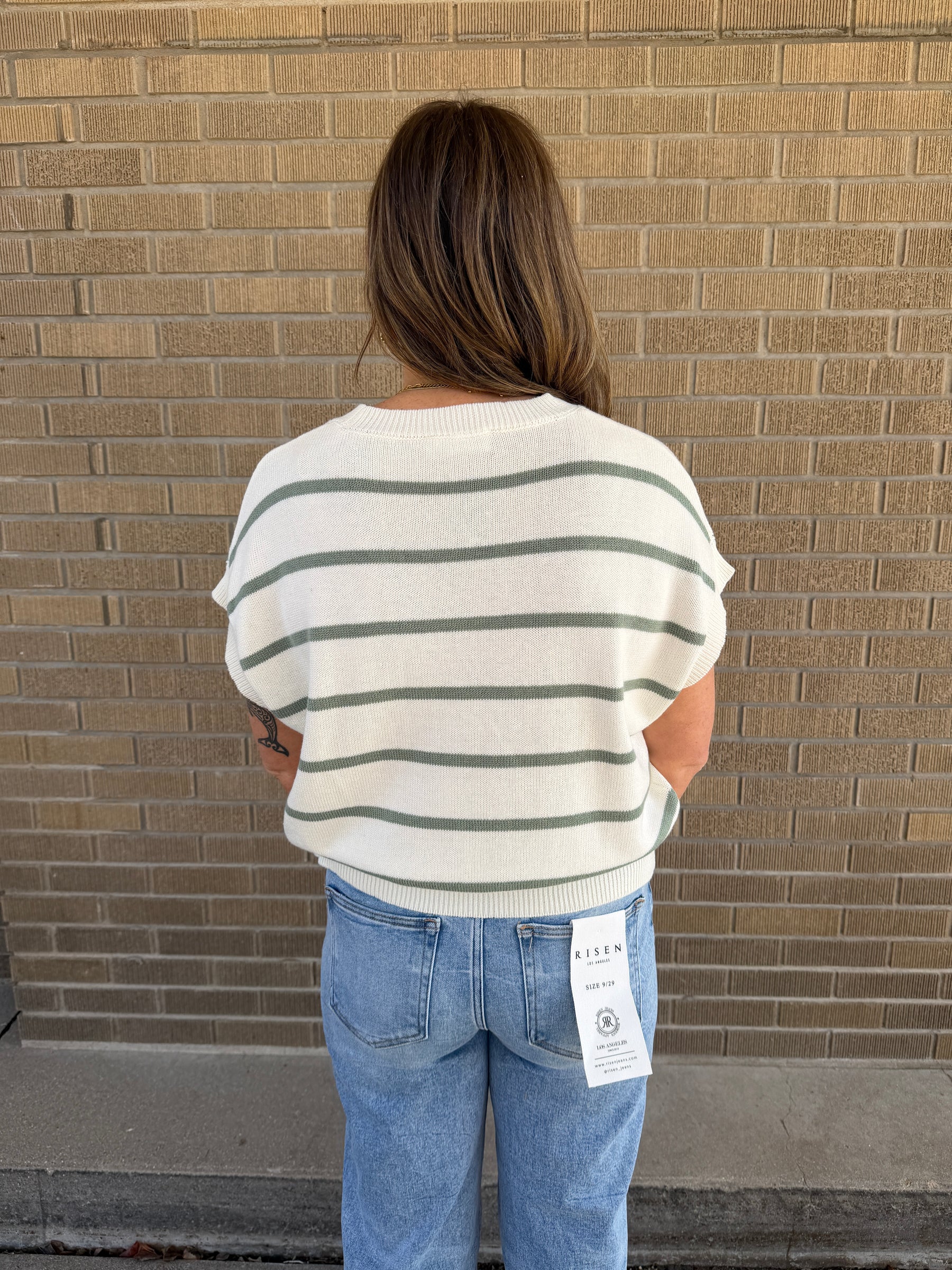 Sage Green Stripe Sweater Top