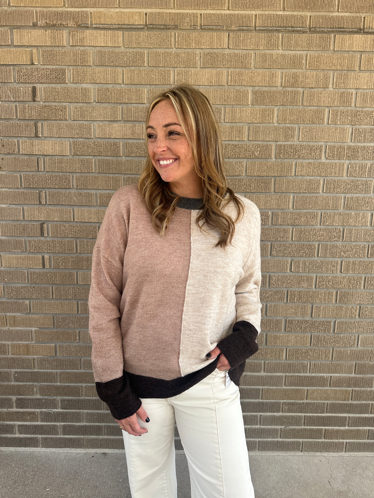Neutral Girly Colorblock Sweater