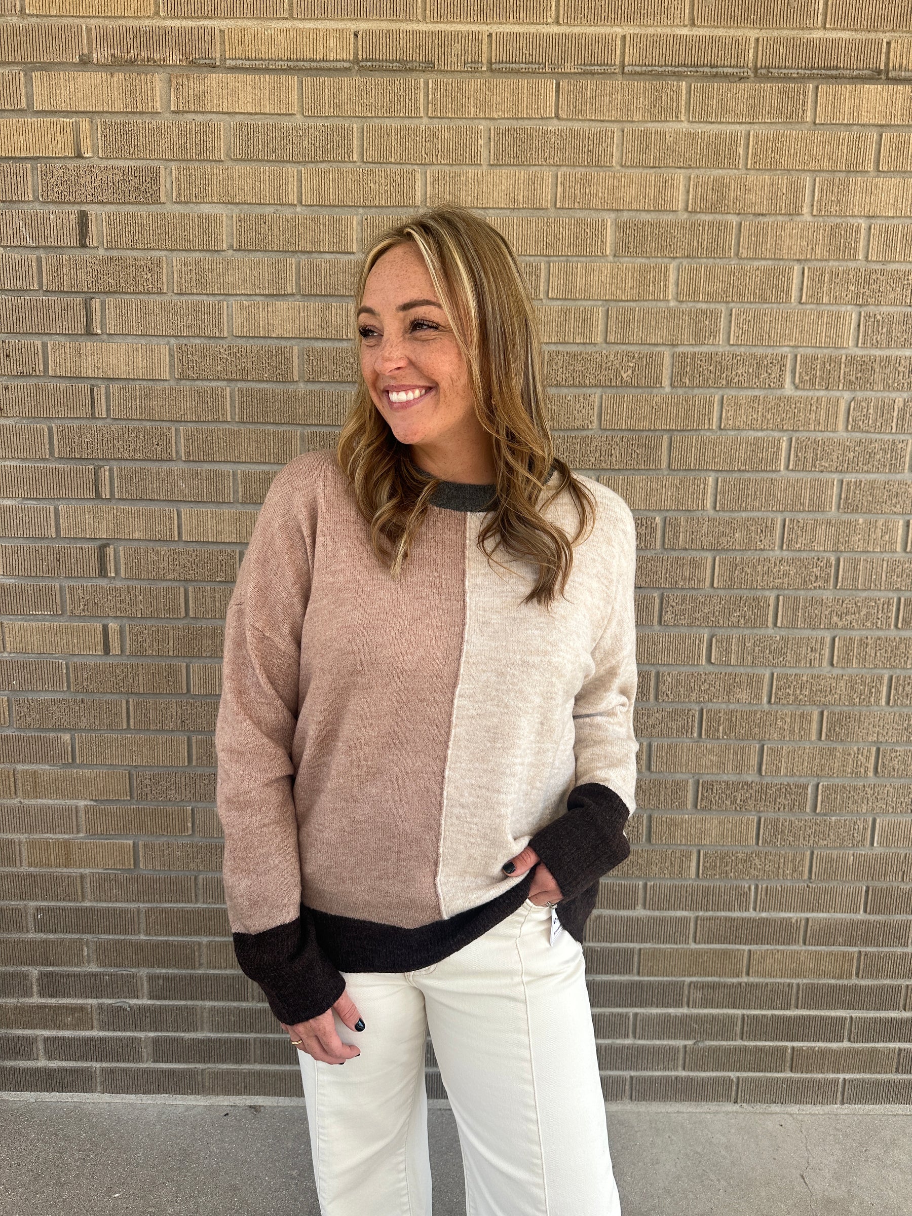 Neutral Girly Colorblock Sweater
