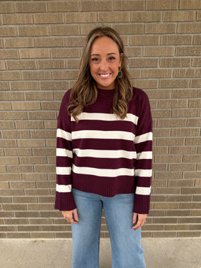 Soft Stripe Sweater - Cherry