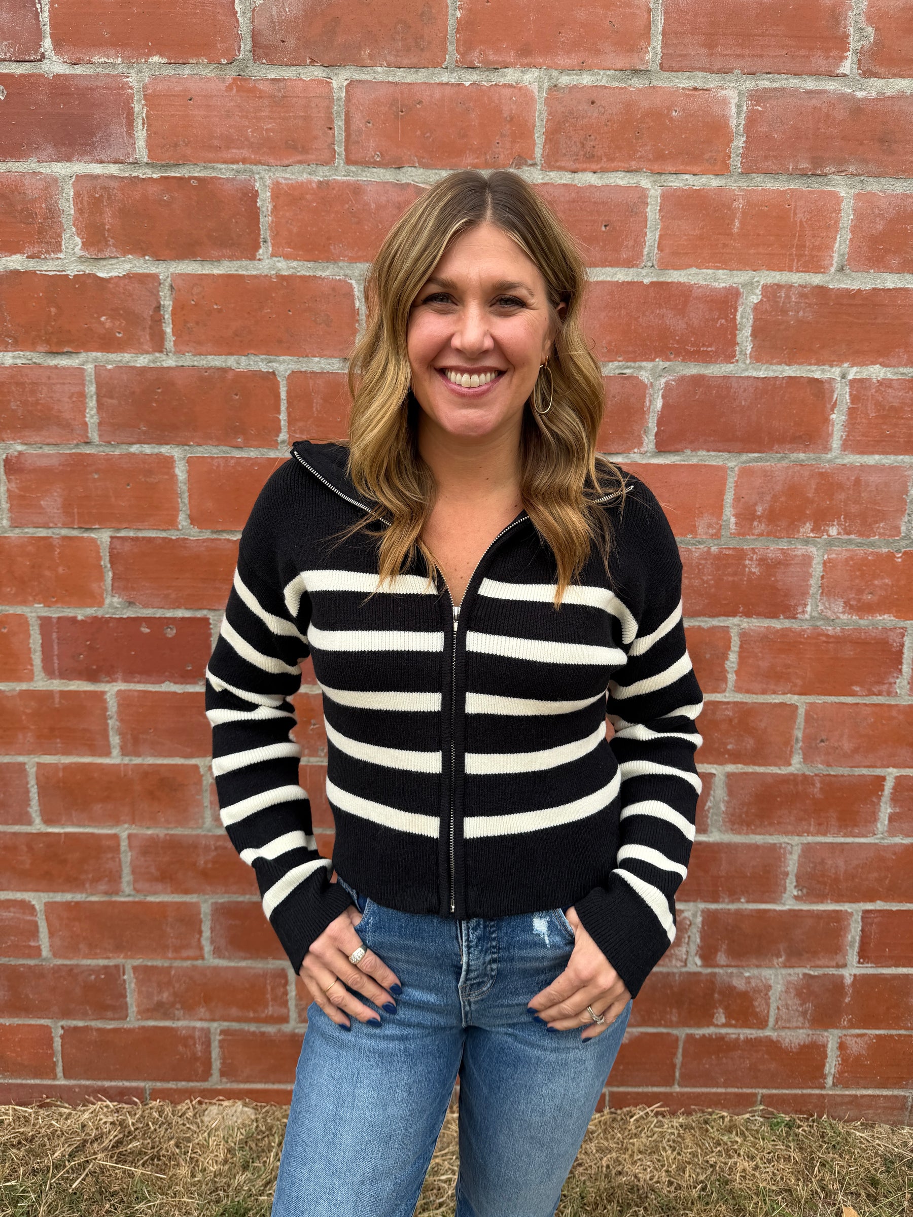 Stripe Zip Up Sweater