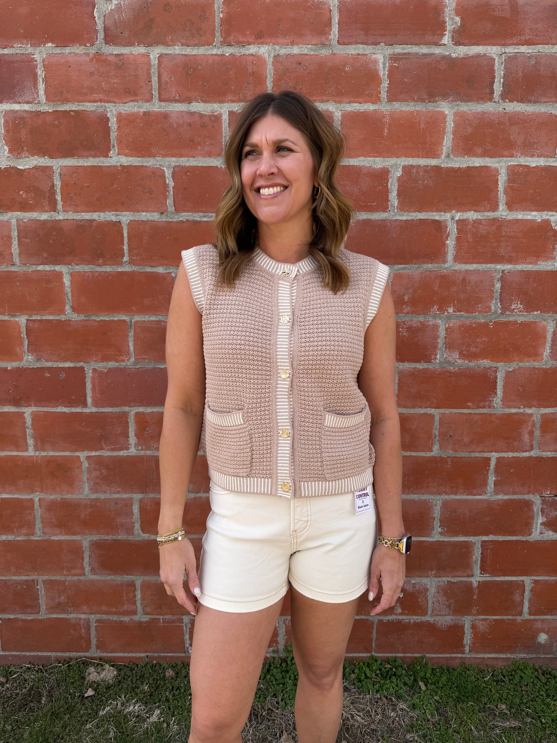 Ivory Denim Bow Detail Shorts